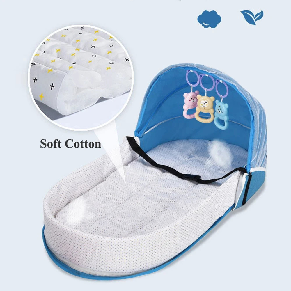 Baby Bed Folding Portable Baby Crib with Net and Awning Baby Nest Portable Baby Bed for Camping Infant Bed Bassinet for Baby 240326