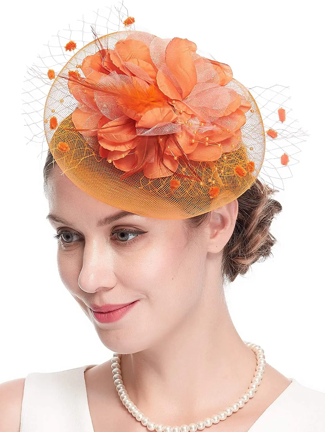 Fascinators Lady Hats Fancy for Womens 50s Mesh Headwear with Veil Flower tail Wedding Tea Party Church Derby Hat smile