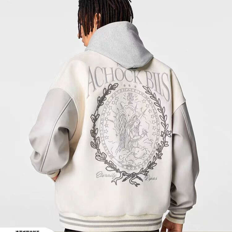 Vintage Varsity Men Oversized Collage Jackets Embroidered Spliced PU Leather Sleeves Men's Baseball Coat