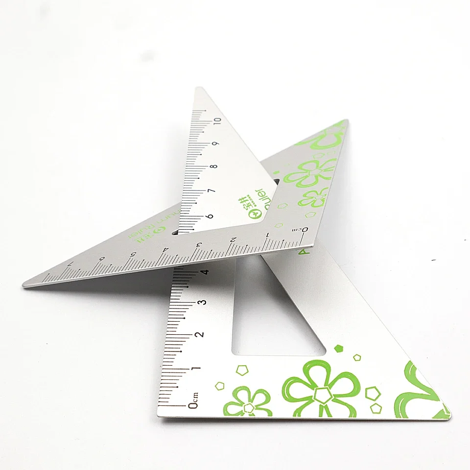 Alloy Triangle Aluminum New Ruler Students Maths Geometry Metal Set Office School Stationery Supplies ddmysmile Rulers 2Pcs/Set Smile
