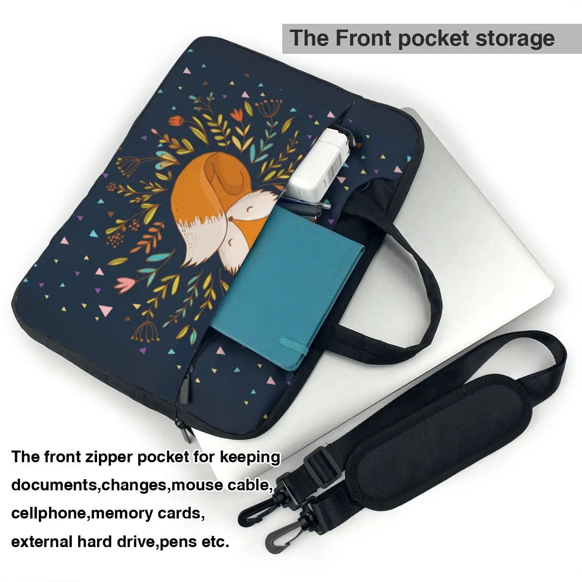 Flowers And Fox Cute Triangles Laptop Bag Animal For book Air Pro HP Huawei Microsoft 13 14 15.6 Case Soft Shockproof Pouch smile