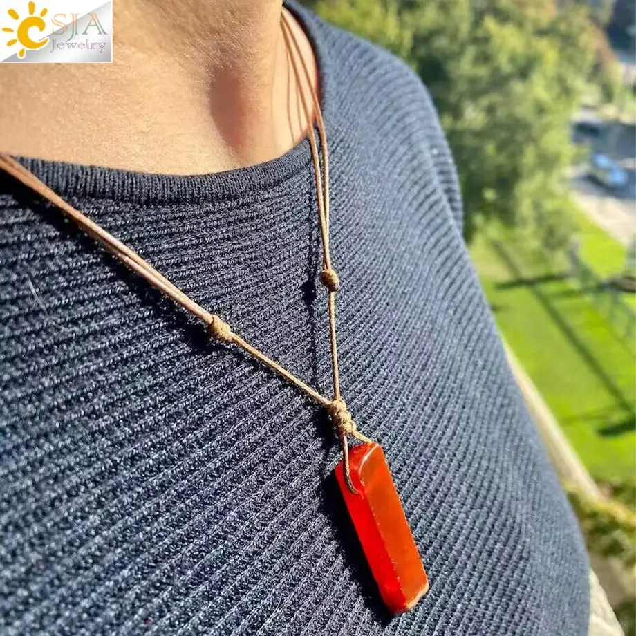 CSJA Healing Crystals Necklaces Irregular Natural Stone Slice Pendant Necklace Pink Quartz 2025 Labradorite Tiger Eye new Jewelry H090