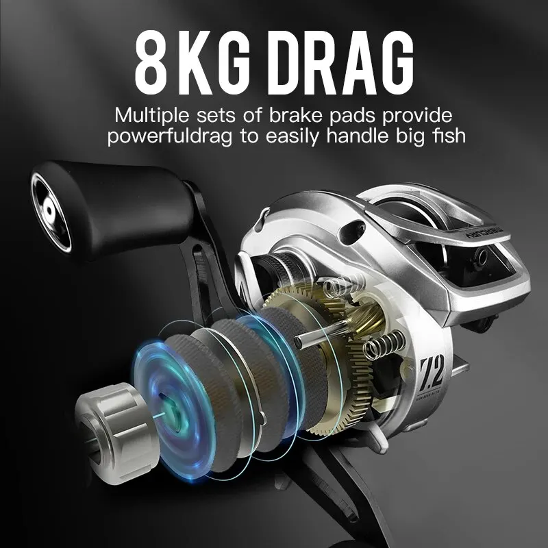 SEASIR Mercury Baitcasting Fishing Reel 5+1BB 7.2:1 204g Drag 8kg 10-level Magnetic Brake System With 8pcs N52 Magnet Drag Click