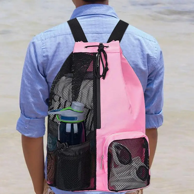 Mesh Waterproof Drawstring Backpack Sports Gym Bag Training Gymsack With Zipper Pocket And Water Bottle Mesh ddmysmile Pockets Sports Gym Smile