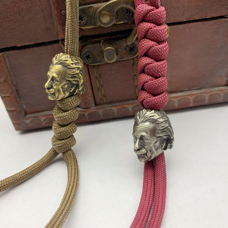 Great EDC Physicist Brass Head Sculpture Knife Bead Lanyard Pendants Charms Paracord Bead DIY ddmysmile Umbrella Rope Bracelet Accessories Smile