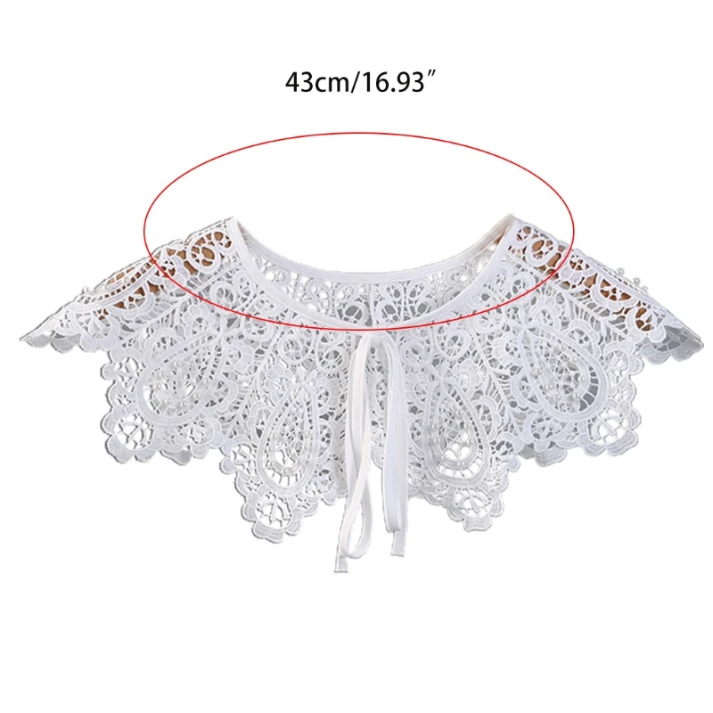 Out Women Crochet Hollow Lace Shawl Fake Collar Shiny ddmysmile Pearl Beaded Necklace Cape T8nb Smile