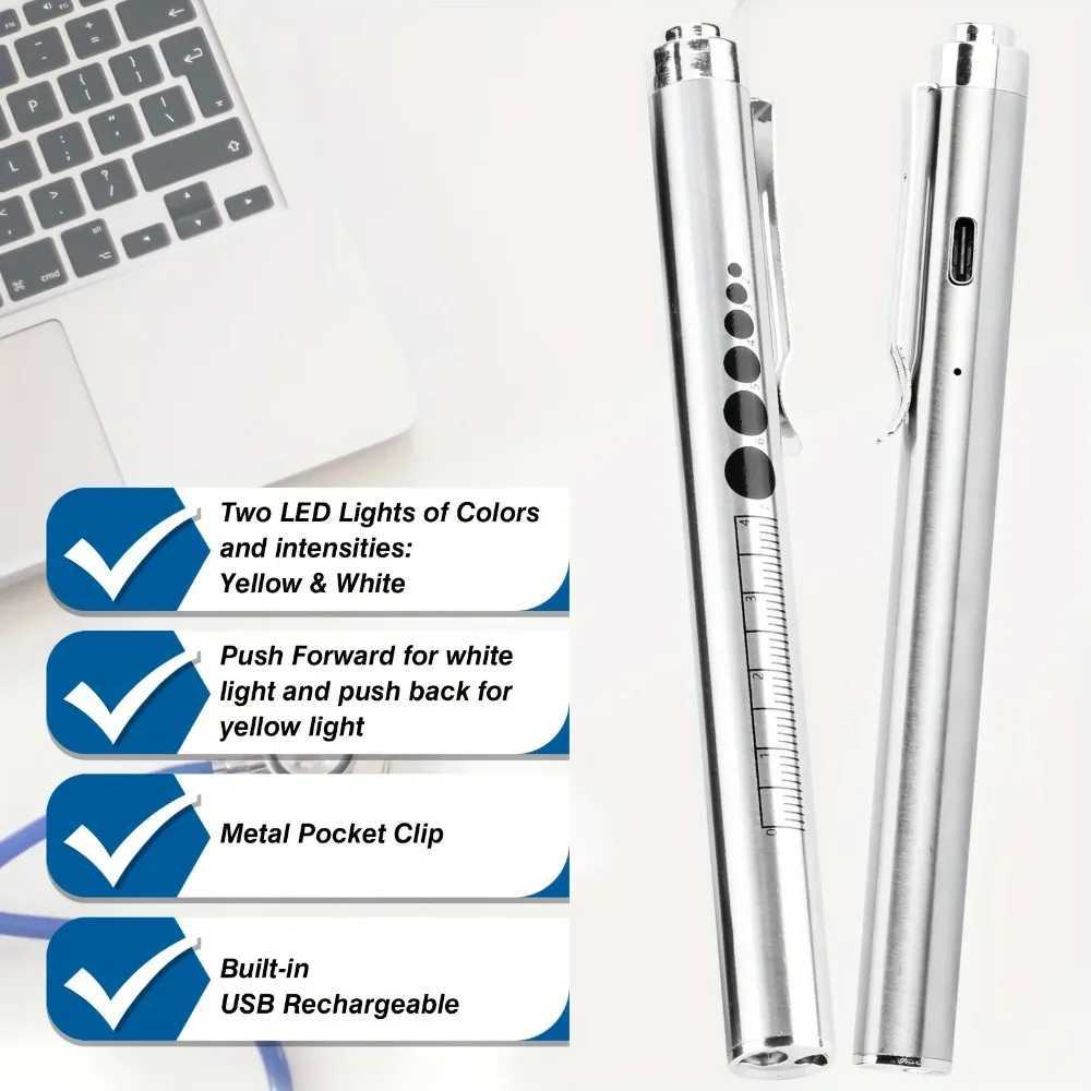 USB Rechargeable Portable Medical Penlight Emergency Flashlight Rechargeable 2 in 1 Pocket LED Pen Lights with Pupil GaugeLX241109 - view 5