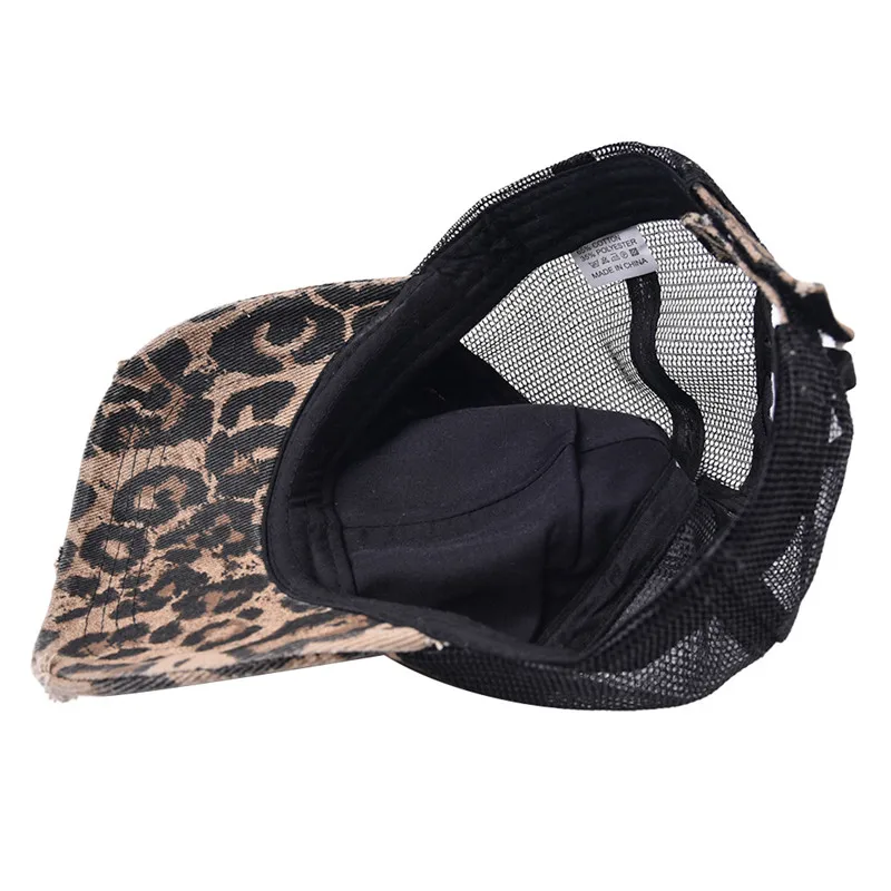 Casual Distressed Women's Adult Hats Female Girls Hip ddmysmile Hop Sports Mesh Baseball Cap Trucker Caps Leopard Print Snapback Hat Gorro Smile