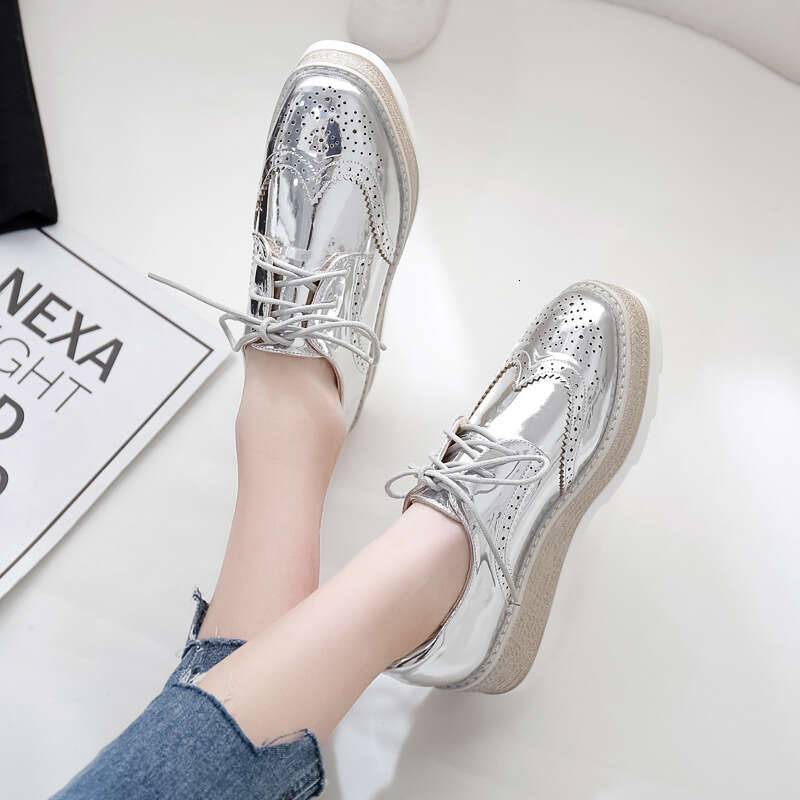 British glitter platform brogue shoes woman straw pattern espadrilles single muffins shoes retro bullock flats women creepers