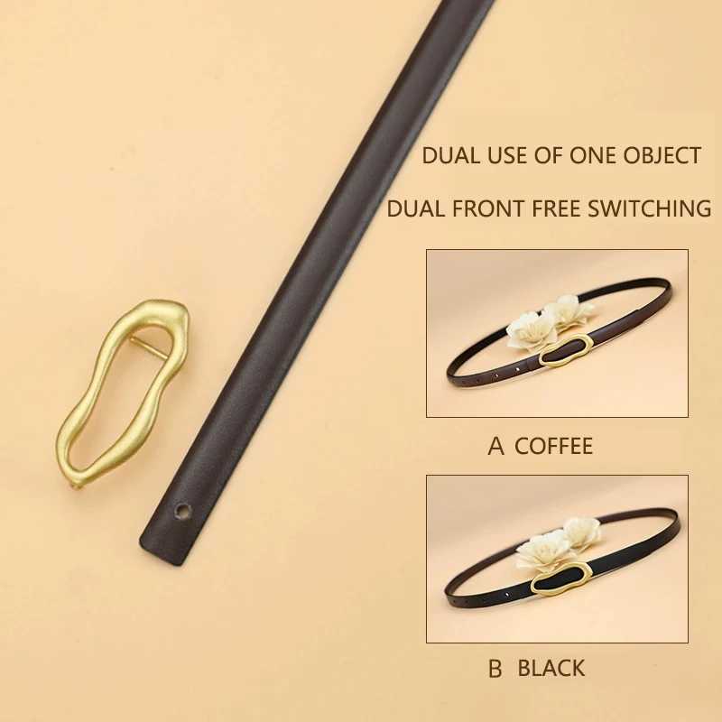 Retro gold design belt suitable for text high-quality metal buckle matching Fem dress jeans adjustable belt genuine leather X2411091