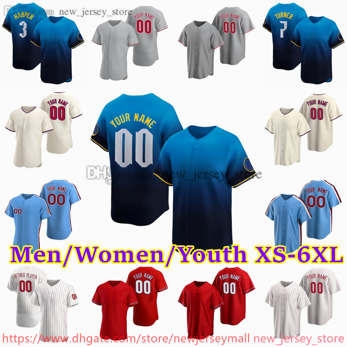 Custom XS-6XL 2024 City 3 Bryce Harper Bryson Stott Baseball Jersey Trea Turner Kyle Schwarber J.T. Realmuto Alec Bohm Nick Castellanos Aaron Nola Connect