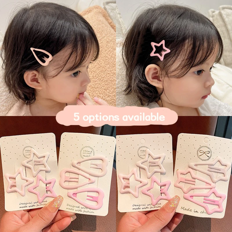 Hairpins Children 3Pcs Girls Pink Star Bb Hair Clips Pin Mini Korean Style Frosted Candy Color ddmysmile Kid Snap Ornaments Accessories Smile