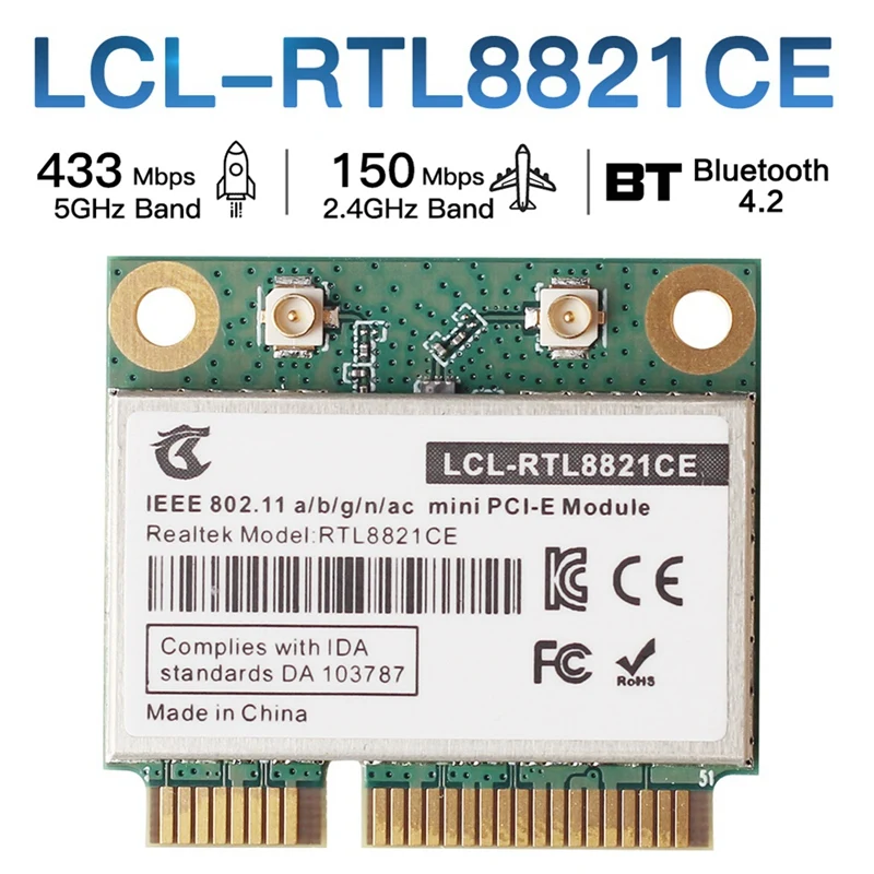 AU42 -RTL8821CE 802.11AC For Bluetooth 4.2 433Mbps 2.4Ghz/5Ghz Dual Band Mini Pcie Wifi CARD RTL8821 Support Laptop/PC