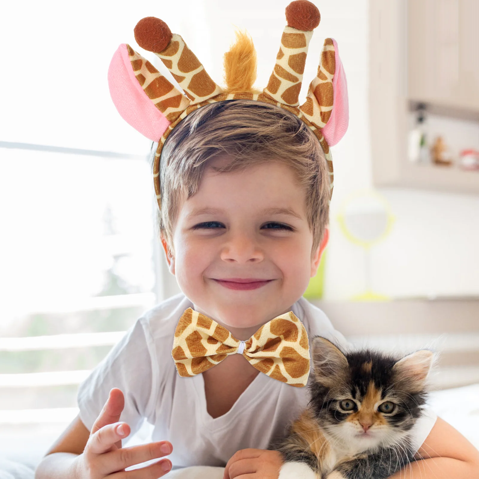 Tail Cosplay Headbands Animal Kids Accessories Plush Ears Decorative Costume Role Outfits Giraffe smile