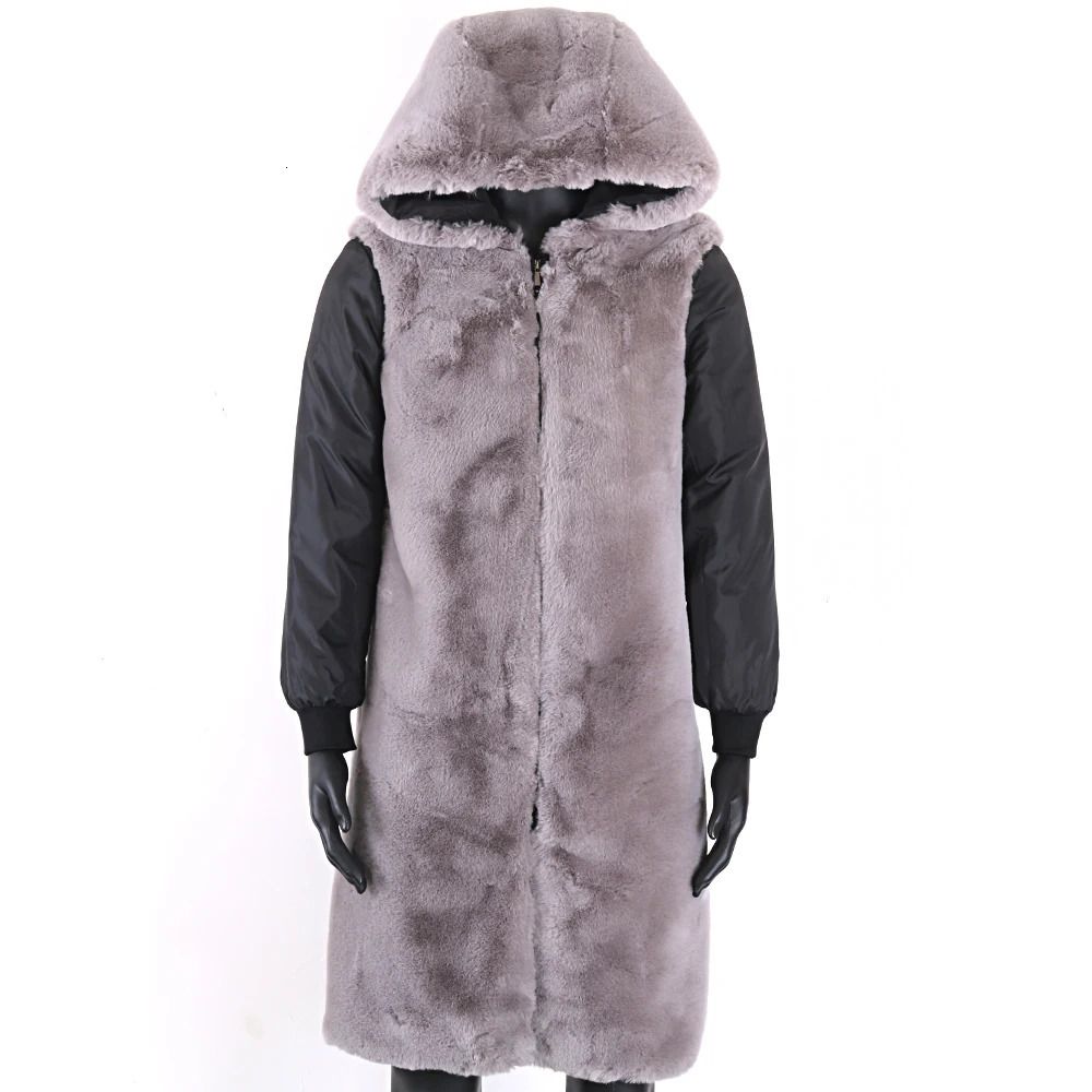 Winter jacket mens real fur coat natural artificial rabbit fur lining X long coat 241108
