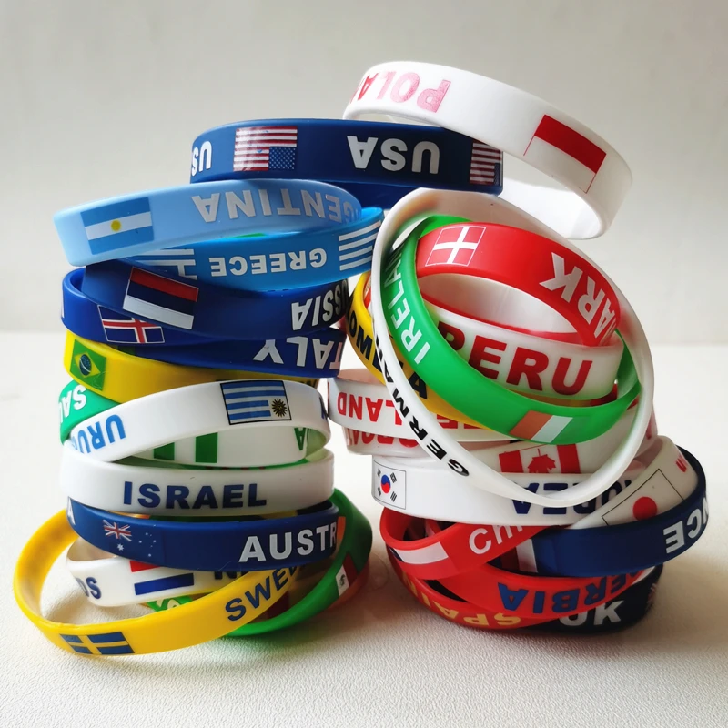 World Flag 2PCS/Lot Country Silicone Wristband France Usa Spain Name Print Foodball Basketball Teem Cheer Up Jewelry Sport Gifts smile