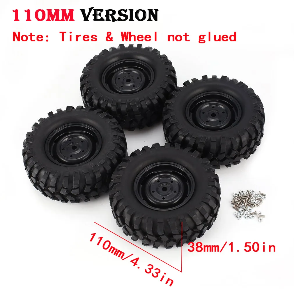 4Pcs 96mm 110mm 1.9 Inch Rubber Wheel Rim Tire Beadlock for 1/10 RC Crawler Car HSP Redcat Traxxas AXIAL SCX10 90046 RC4WD