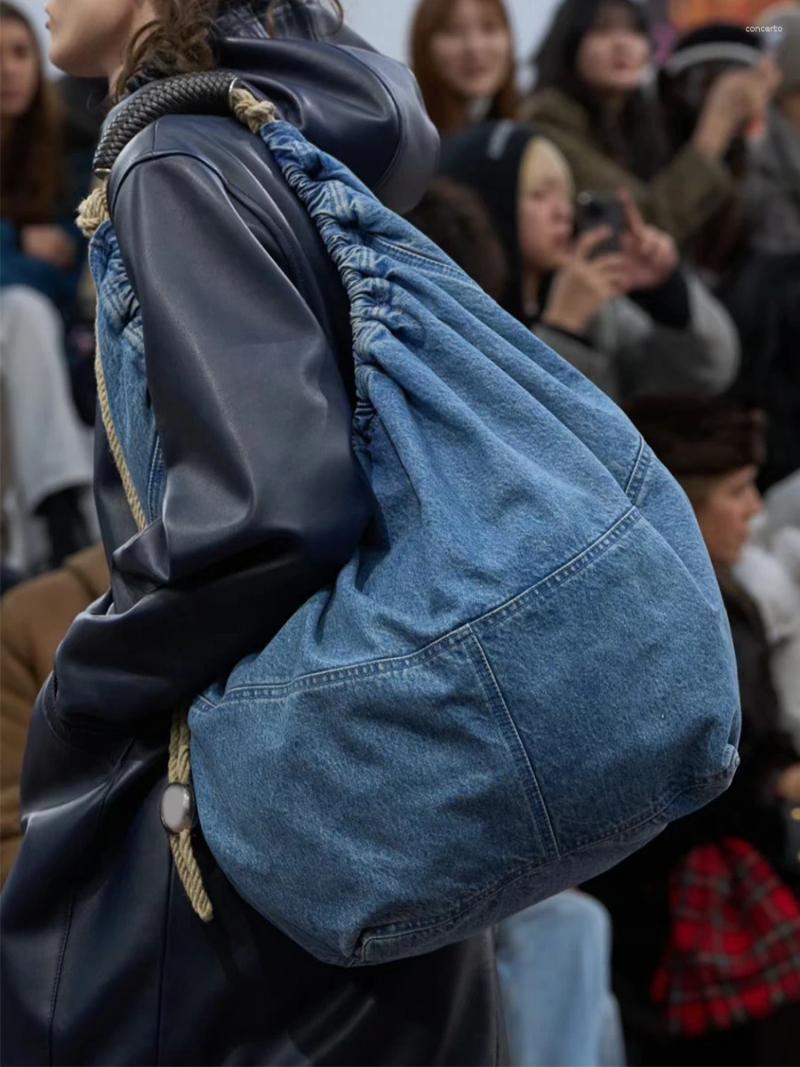 Vintage Denim Shoulder Bags For Women Large Capacity Casual Totes Soft Washed Jeans Handbags Stylish & Practical Fashion Accessory