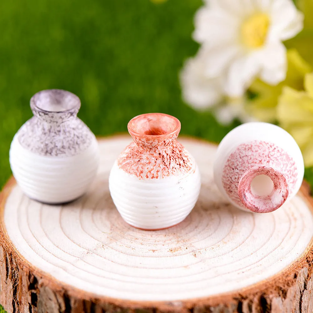 1Pc Resin Miniature Small Mouth Vase DIY Craft Accessory Home Garden Decoration