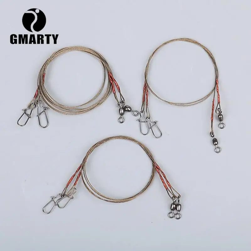 Line Steel 2pcs Fishing Wire Leader Fishing Leash with Rolling Swivels Pike Fishing Accessories Anti-winding Line Tackle Tool smile
