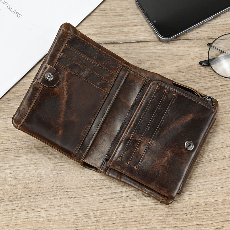 3 Folds Genuine Leather Short Wallet Soft Cowhide Men's Business Card Wallets Zipper Purse Luxury Designer Men Women Wallets