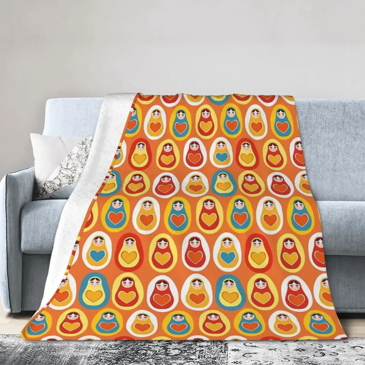 Russian Dolls Matryoshka Orange Blue Red Yellow Blankets Soft Warm Flannel Throw Blanket Cover for Bed Picnic Travel Home Sofa