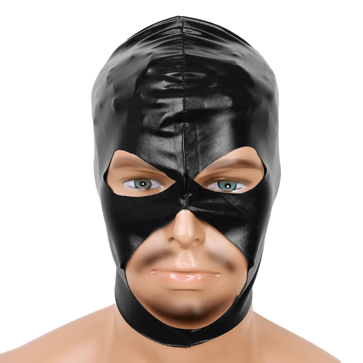 Unisex Women Mens Cosplay Face Mask Latex Shiny Open Eyes And Mouth Headgear Full Face Mask Hood Headgear for Nightclub Costume