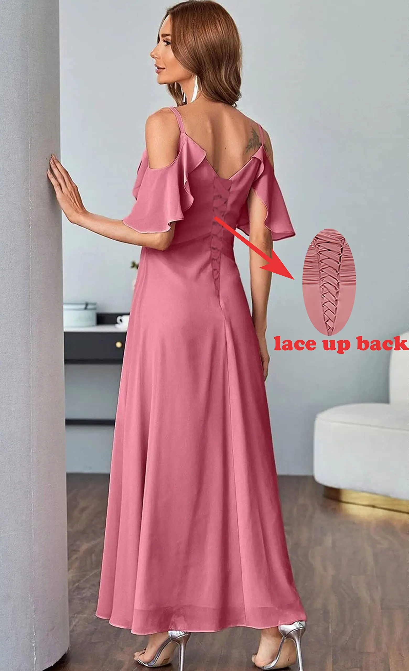 CloverBridal Cold Shoulder Summer Junior Bridesmaid 2025 new Dresses Corset Back Floor Length A-line High Slit Wedding Party Gown WB9819