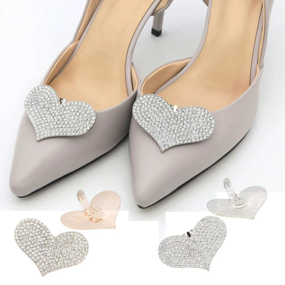 1Pc Rhinestone Heart-Shaped new Shoe 2025 Clamp Shoe Decorations Clip High Heel Shiny Clips Bride Charm Buckle Wedding Women Accessories