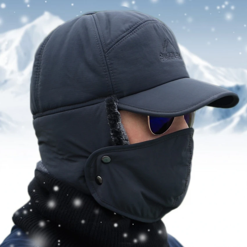 Warm Hat Winter Men With Mask Thicken Faux Fur Bomber Hat ddmysmile Ear Flap Cap Dad Thermal Bonnets Hats Outdoor Fishing Skiing Cap Hats Smile