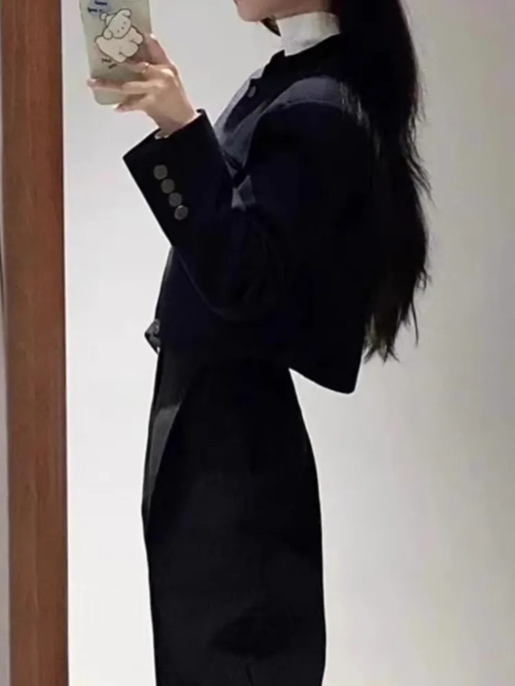 Women Fashion Elegant Casual Business Black Trousers Suit Vintage Crop Blazer Jackets and Pants Two Pieces Set Female Pantsuits 240329