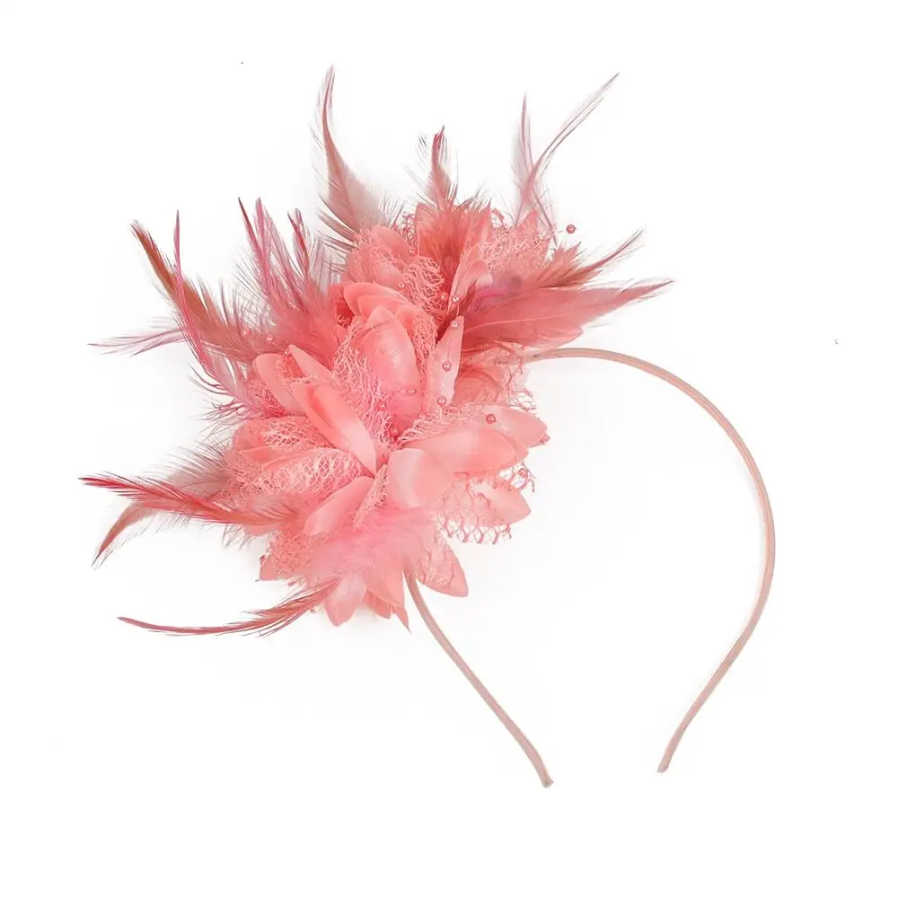 Elegant Fascinator Women Charming Hat Headband Flower Feather Mesh Yarn tail Party Wedding Hair Accessories for tail smile