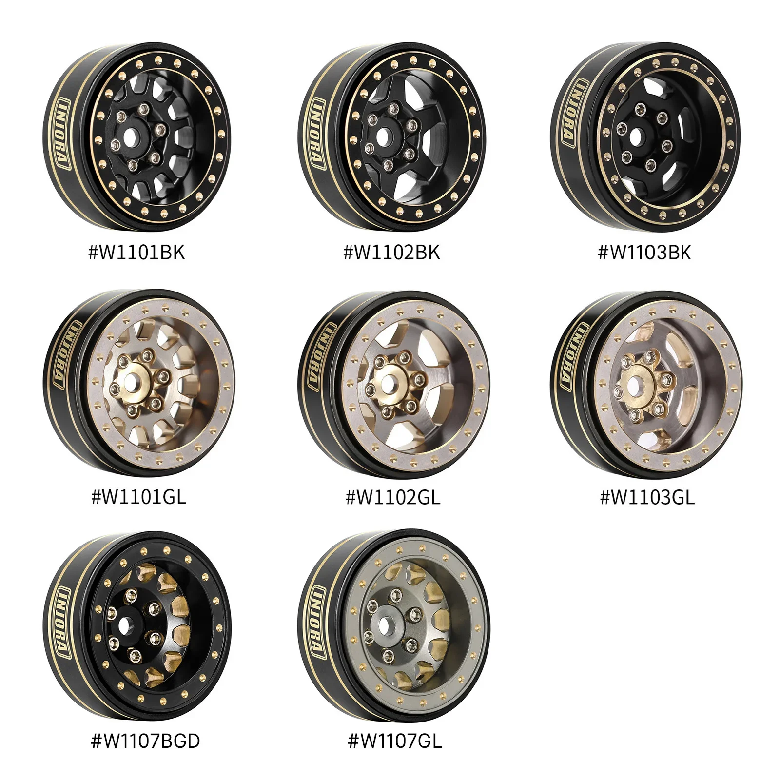 Brass INJORA 1.0 Plus Beadlock Wheel Rims For 1/24 1/18 RC Crawler Scx24 Trx4m Fcx24 (W1101 W1102 W1103 W1107) Smile ddmysmile (W1101 W1107)