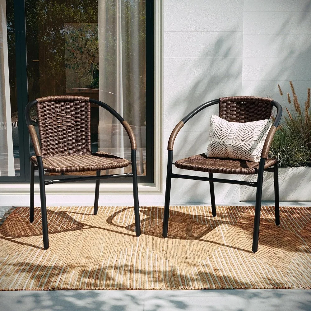 Lila 4 Pack Medium Brown Rattan Indoor-Outdoor Restaurant Stack Chair | Versatile and Stylish Seating Recliner Beach Chairs