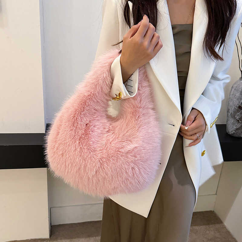 Cute Furry Fur Bag for Autumn and Winter Women s New Stylish Handheld Large Capacity Plush Bucket Bag Trendy 241109