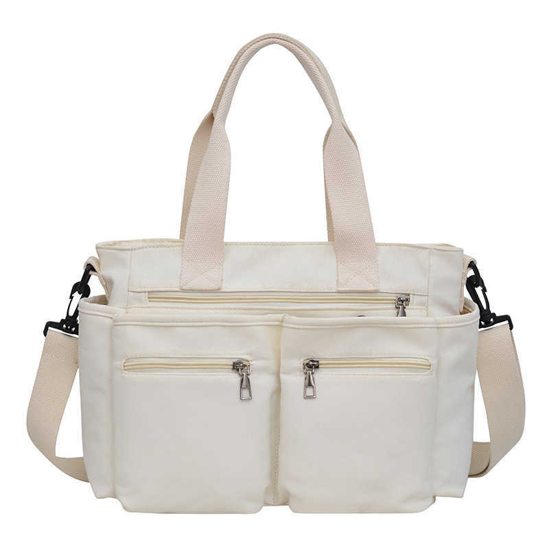 2024 Summer New Nylon Bag Women's Casual Handheld Single Shoulder Crossbody Bag Simple Double Pocket Large Capacity Tote Bag