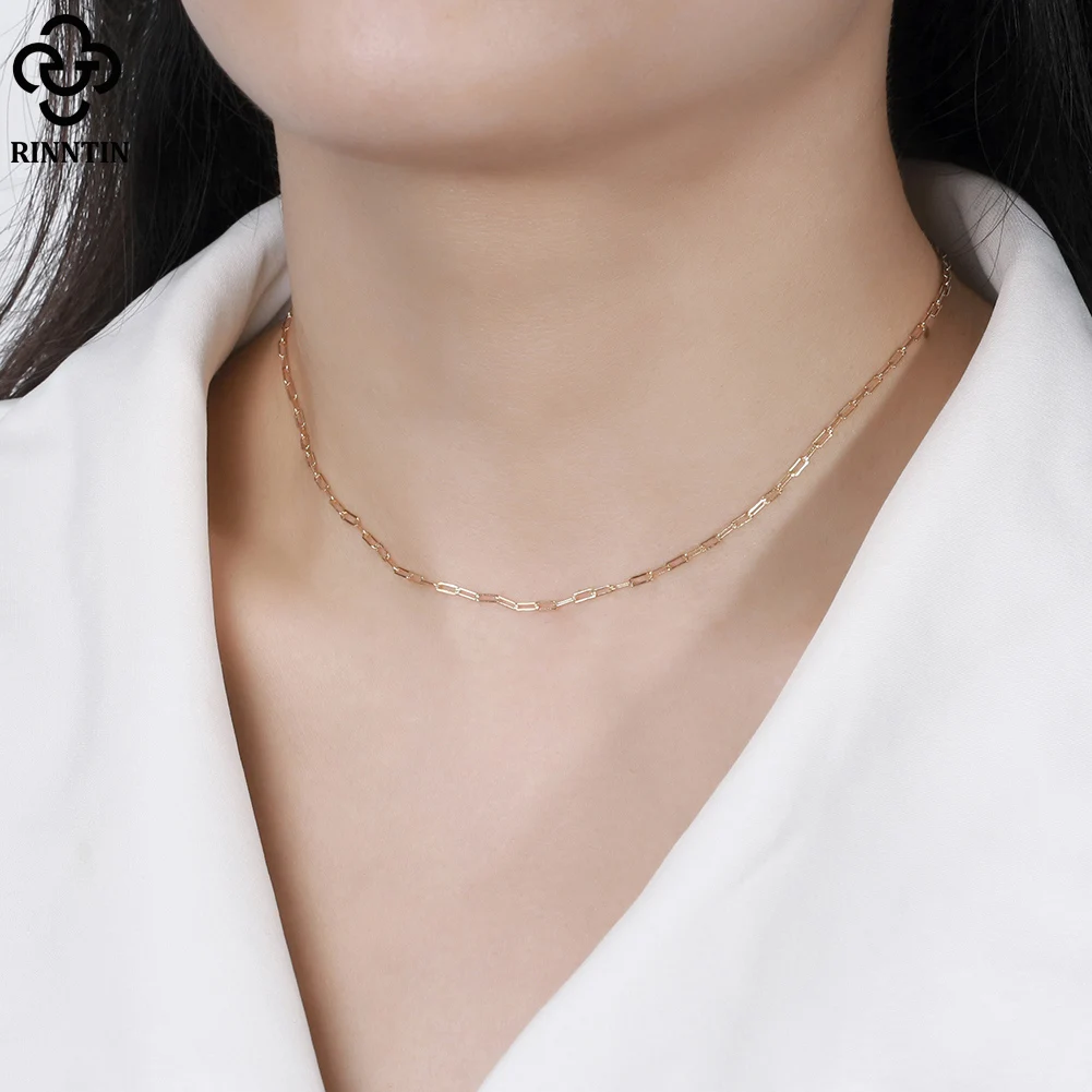 Sterling Sier Rinntin Italian 1.8x4.2mm Paperclip Chain Necklace for Women Dainty Basic Neck Chain Jewelry Gift SC64 smile