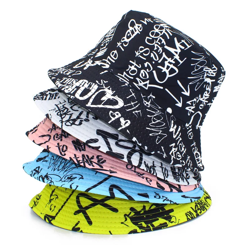 Fishman Bucket Hats ddmysmile Outdoor Cap Wide Brim Letters Pattern Beach Caps Men Women Summer Hat Chapeau Adult Buckets Sun Hat Smile