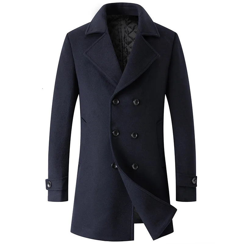 Double Breasted Coat Men Peacoat Wool Jacket Long Lapel Trench Coats Male Winter Windbreak Fashion Men Clothing