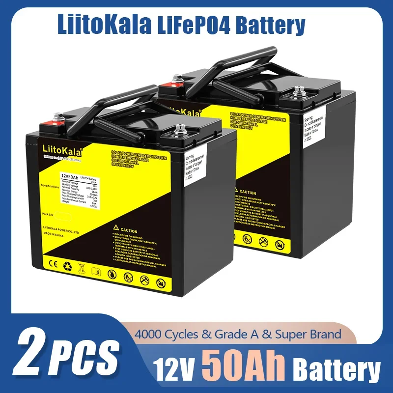 2pcs LiitoKala 12V/12.8V 60Ah 30Ah 40Ah 50Ah LiFePO4 Battery Campers Waterproof Golf Cart Battery Off-Road Off-grid Solar energy