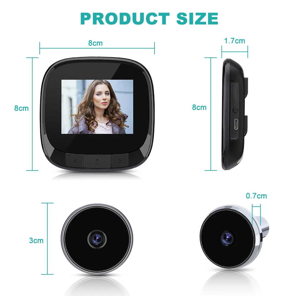 Awapow 2.4Inch Door Bell Eye Peephole Camera 90° LCD Digital Doorbell Rechargeable Built-in Storage Cat Eye Door Peephole Viewer