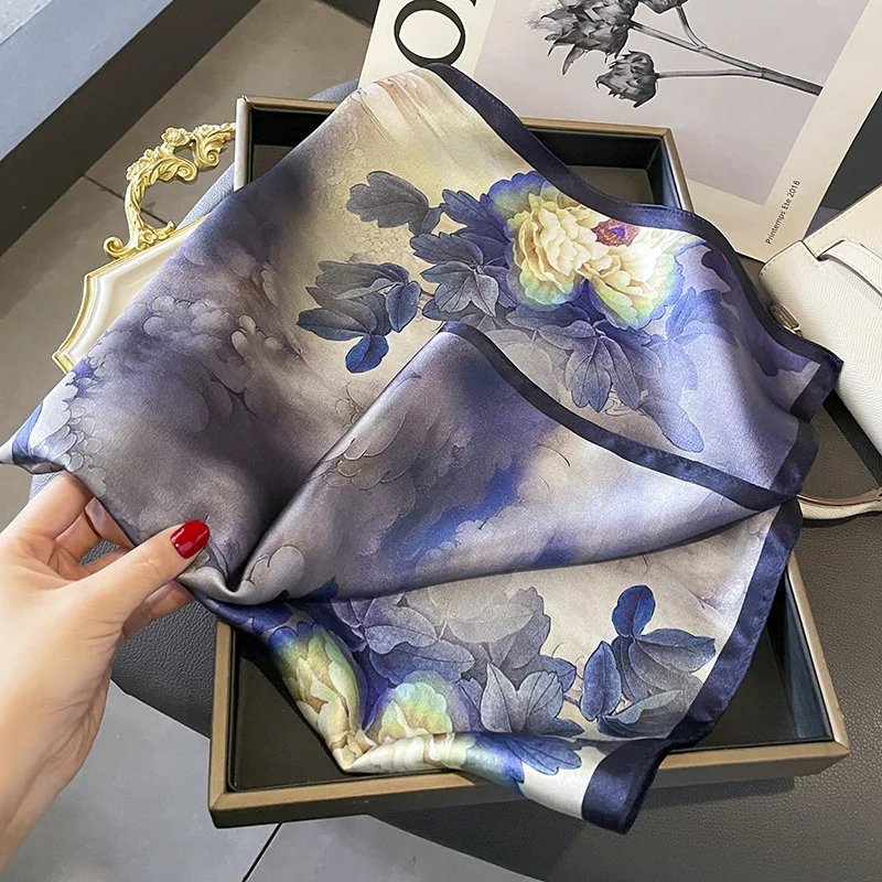 Natural New Silk 100% Square Scarf Women Hairband Foulard High Quality Bandana Scarves Female Summer Headkerchief Shawl Wrap smile 100%