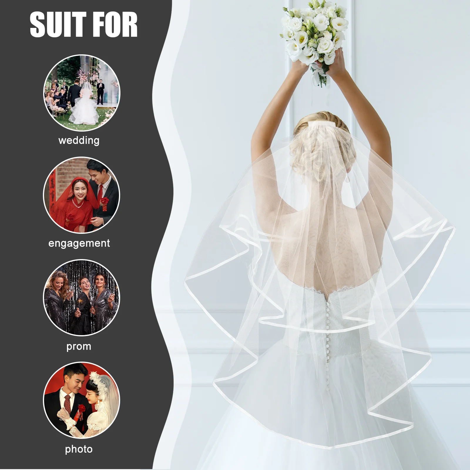 Bridal Veil Wedding Short Tulle Bride Veil Romantic Wedding Veil with Comb Bridal Accessory smile