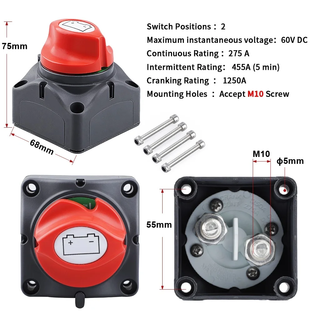 12V 300A Key Battery Selector Isolator Disconnect Rotary Switch Circuit Cutter for Camper Car Auto RV Marine Boat