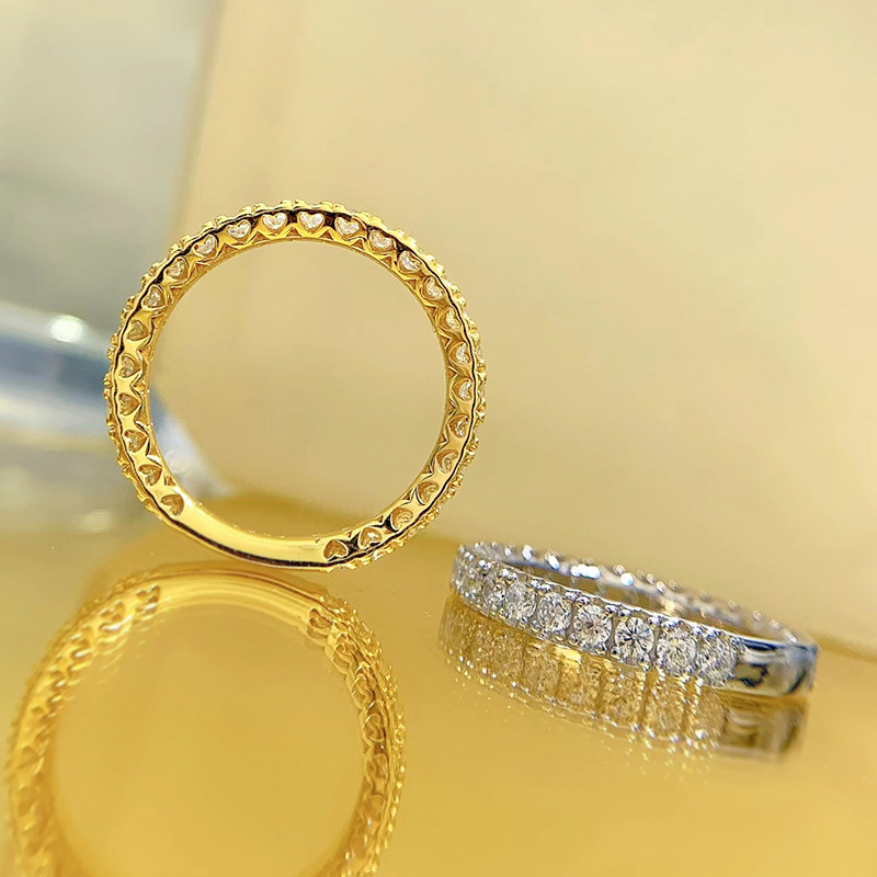 Handmade Wedding Rings High Quality Designer Genuine 100% 925 Sterling Silver Round Cut White Moissanite Diamond Party Eternity Women Engagement Band 