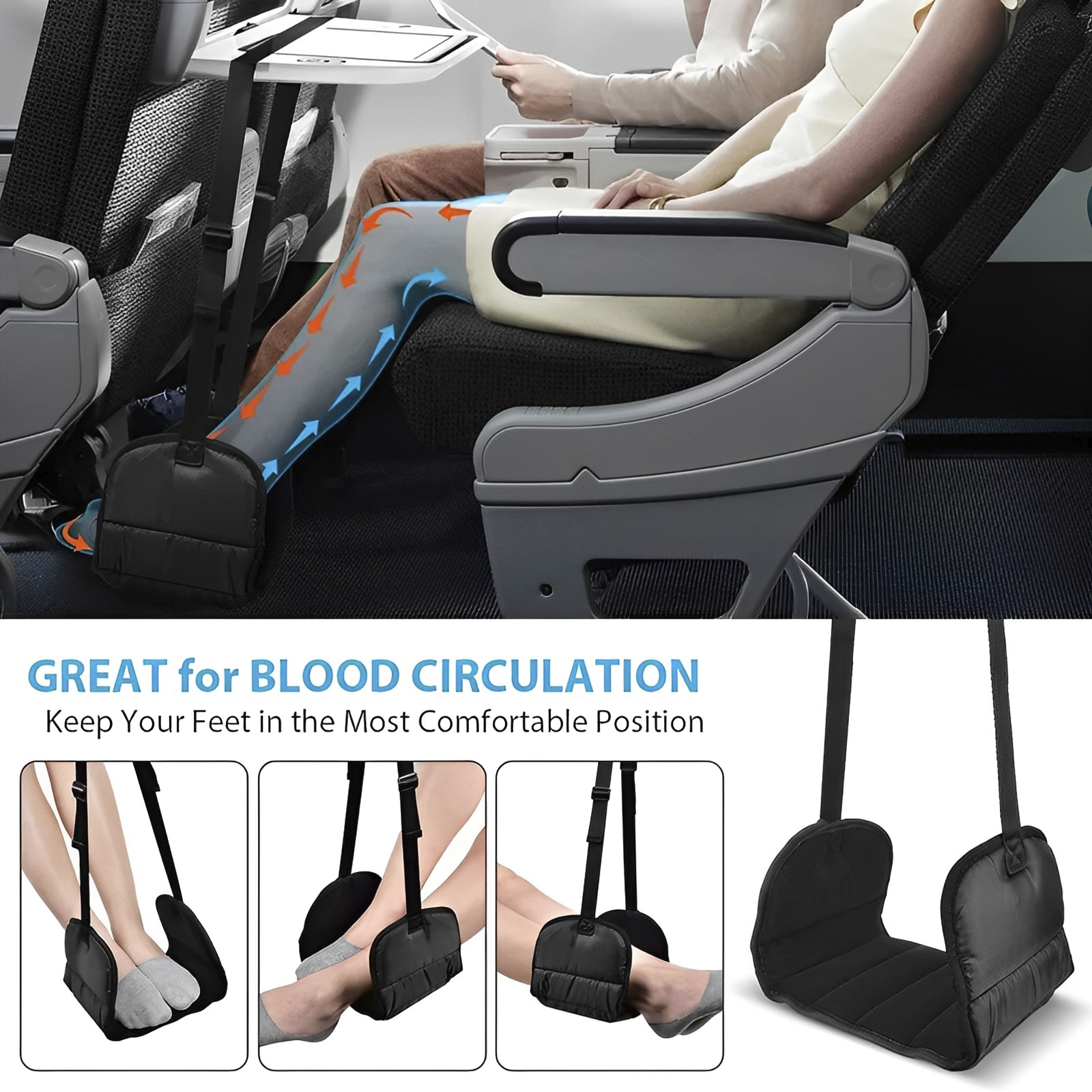 1/3 Pcs Airplane Footrest Adjustable Hanging Footrest Hammock Memory Foam Portable Foldable Plane Leg Rest for Office Travel