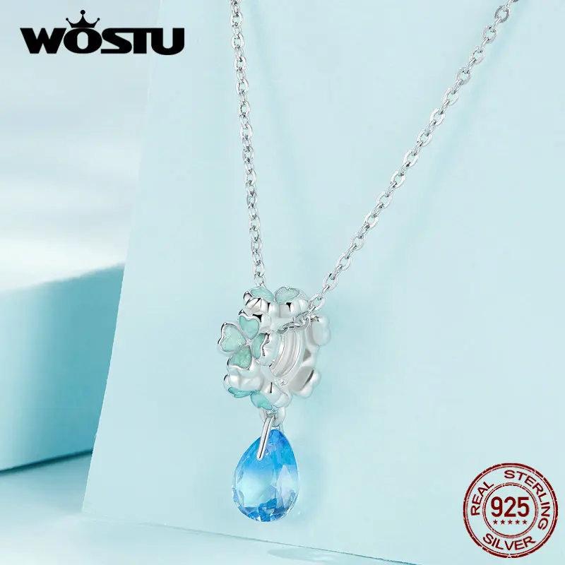 WOSTU 925 Sterling Silver Lucky Clover Grass Pendant Devil's Eye Hanging Bead Fit Original Bracelet Women DIY Fine Jewelry Gift