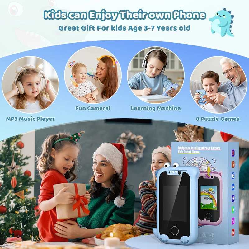 Childrens mobile phone for ages 3-12 toy phones with dual cameras MP3 sic players games touch screens learning toys birthday gifts Free shipping