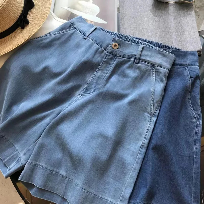 S5XL Women Denim Shorts Summer High Waist Loose Wide Leg Thin Jean Short Pants Female All Match Casual Ladies Bottoms 240409