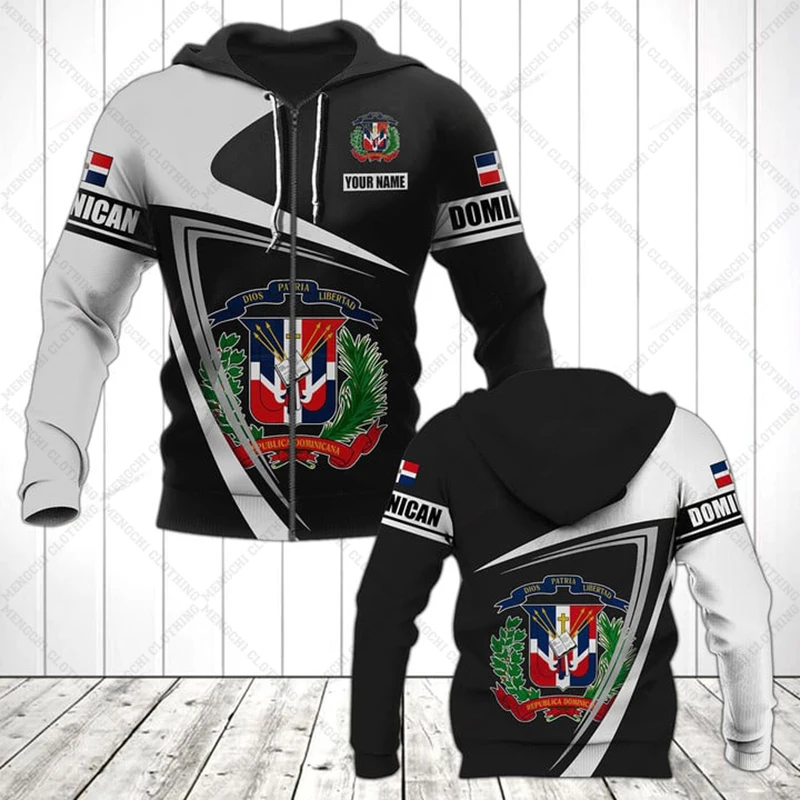 Custom Name Dominican Emblem Zipper Hoodies Loose Unisex Oversize Sweatshirts Winter Casual Streetwear Tops Pullover